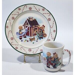2000 Longaberger Holiday Roger and Ginger Plate Mug Candy Canes With Boxes New